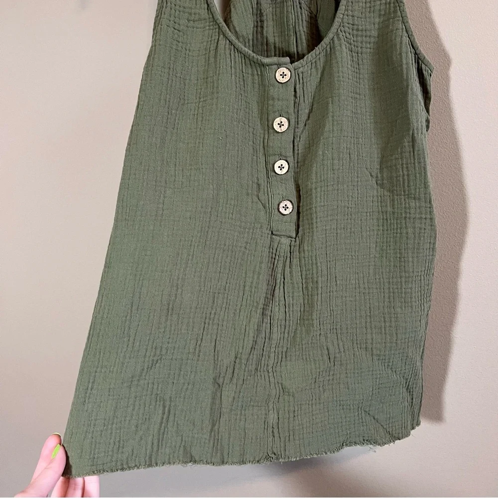 Faherty Women’s Olive Green Organic Cotton Gauze Tank Top XS - Picture 4 of 11